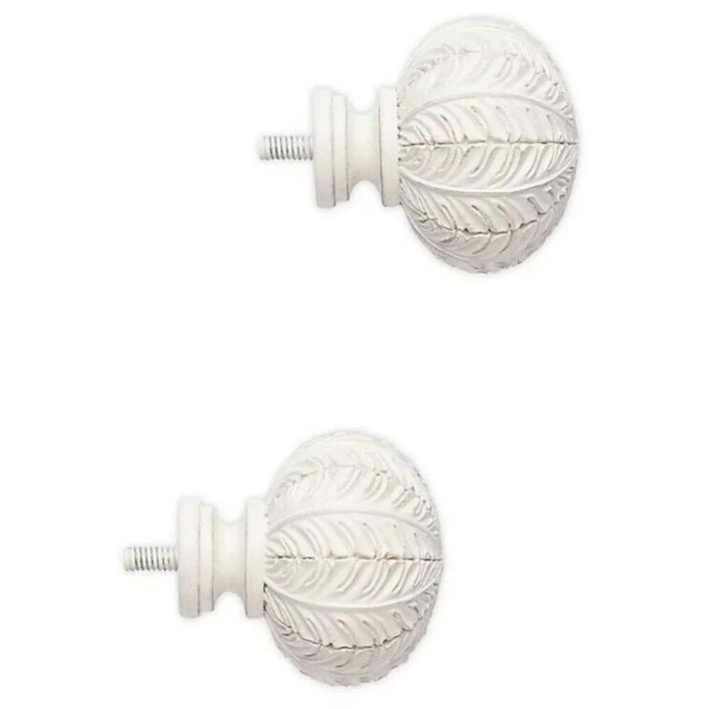 Cambria Set of 2 Classic Complete Leaf Finials in Satin White Elegant